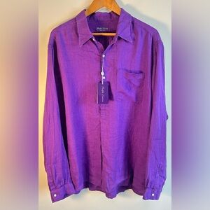 Ralph Lauren Purple Label Linen Popover Shirt XXL Summer Purple Long Sleeve NWT